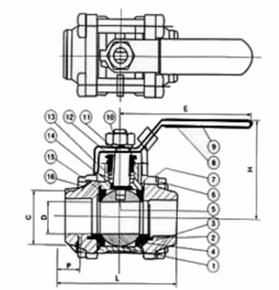進口三片式焊接球閥結構圖