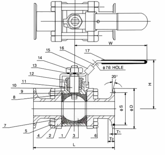 進口三片式卡箍球閥結構圖