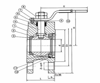 進口對夾式球閥結構圖